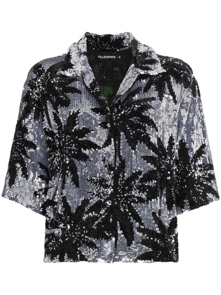 Filles A Papa Palm Print Sequin Top - Metallic