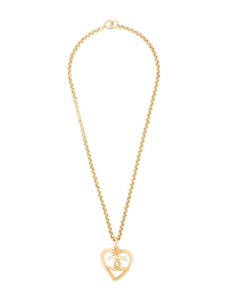 Chanel Vintage Cc Heart Necklace - Metallic