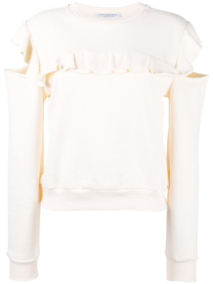 Philosophy Di Lorenzo Serafini Slit Sleeves Ruffled Sweatshirt, Women's, Size: Medium, Nude/neutrals, Cotton
