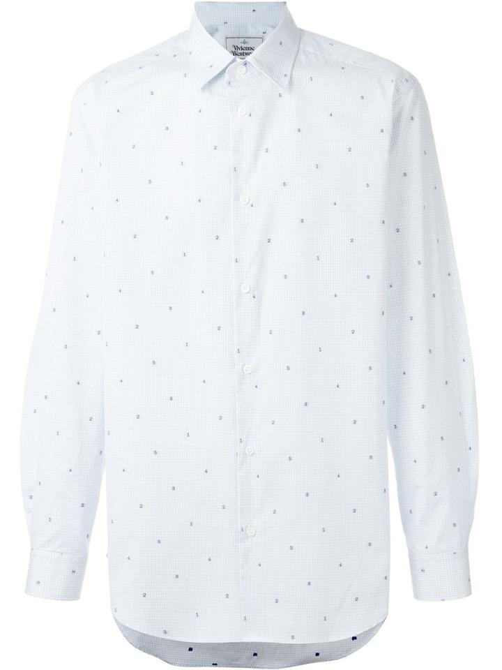 Vivienne Westwood Man Number Print Checked Shirt, Men's, Size: 50, White, Cotton