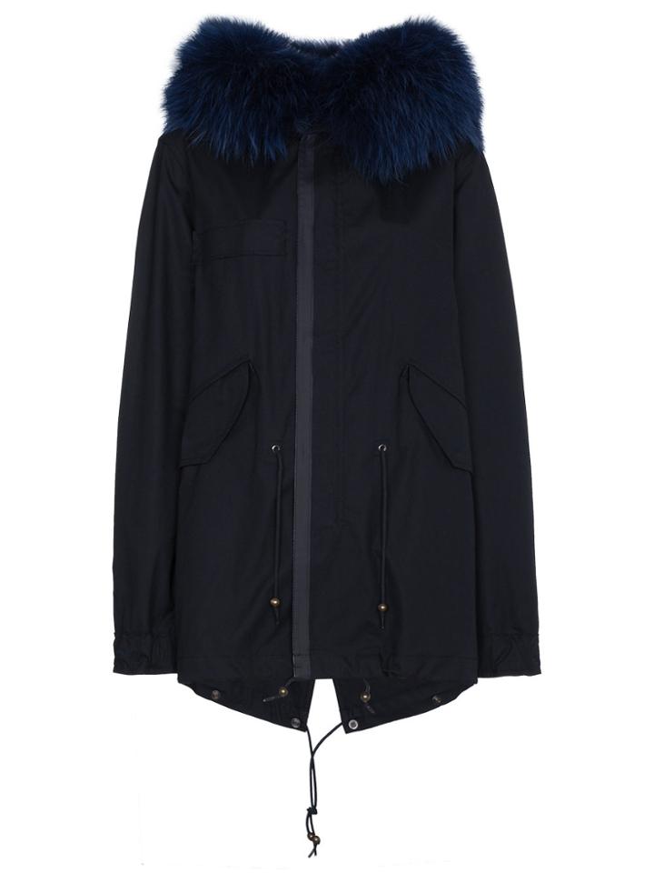 Mr & Mrs Italy Black And Blue Fur Trimmed Parka
