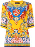 Dolce & Gabbana Carretto Siciliano Print Top, Women's, Size: 38, Yellow/orange, Silk/cotton/spandex/elastane