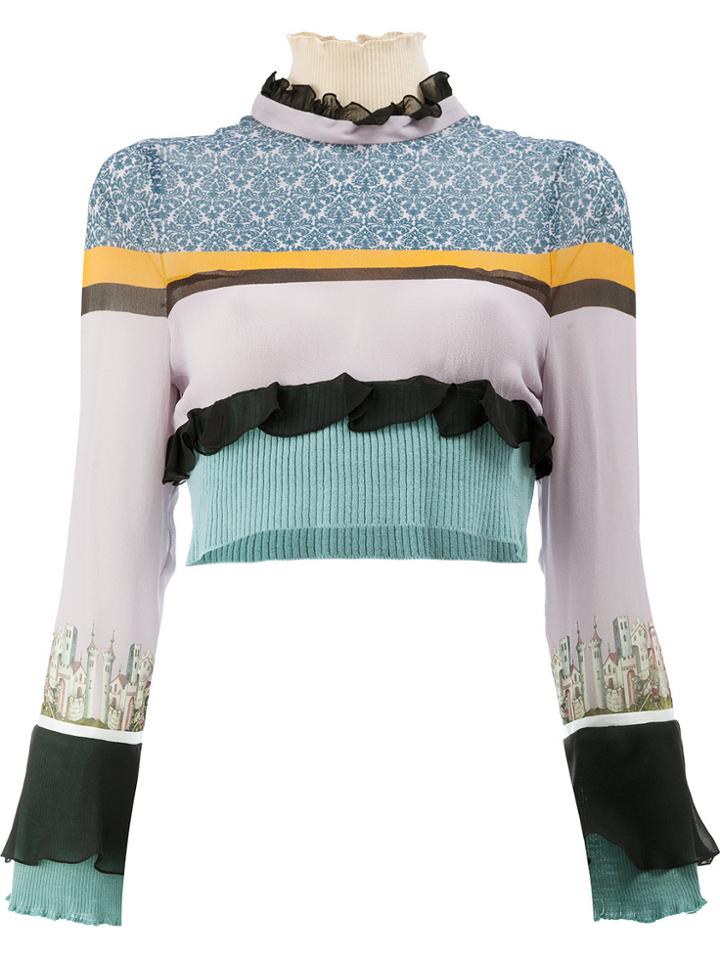 Undercover Stripe Panel Cropped Blouse - Multicolour