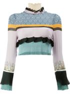 Undercover Stripe Panel Cropped Blouse - Multicolour