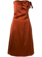 Versace Vintage Draped Strapless Dress - Brown