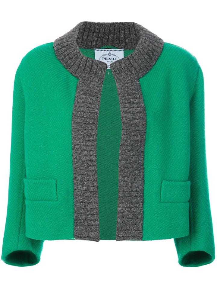 Prada Knitted Trim Jacket - Green