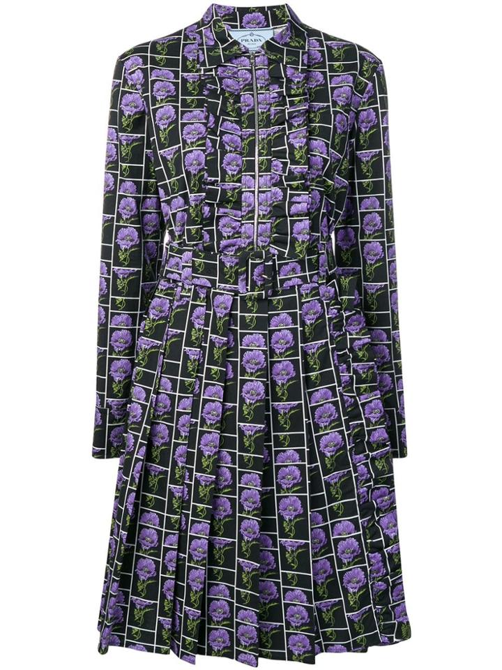 Prada Belted Floral Dress - Black