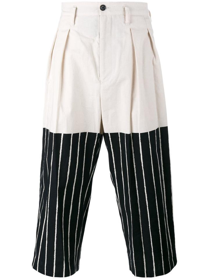 Yohji Yamamoto Cropped Half-stripe Trousers, Men's, Size: 3, Nude/neutrals, Cotton