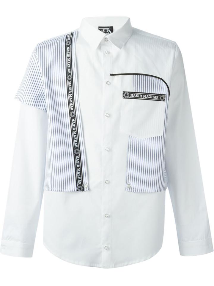 Nasir Mazhar Contrast Striped Panel Shirt, Men's, Size: L, White, Cotton