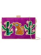Gedebe Cactus And Monkey Patch Clutch, Women's, Pink/purple, Metal/leather