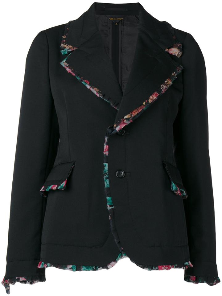 Comme Des Garçons Ruffled Floral Trim Blazer - Black