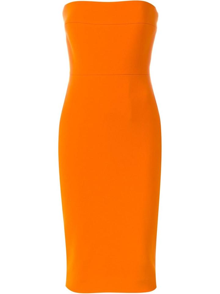 Victoria Beckham Strapless Tube Dress, Women's, Size: 10, Yellow/orange, Cotton/nylon/polyester/triacetate