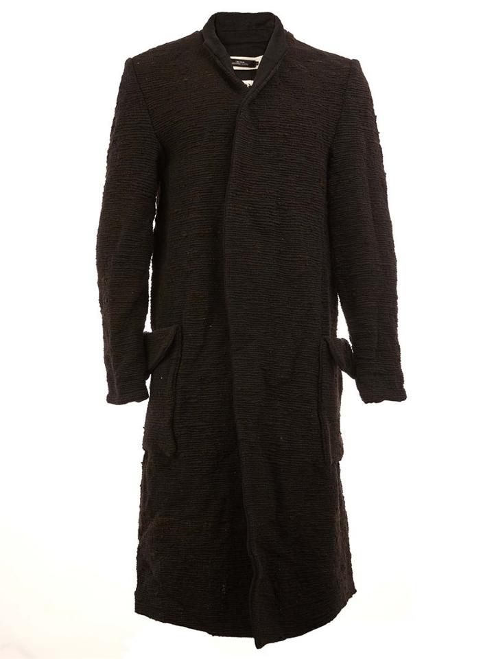 A New Cross Flap Pockets Ribbed Coat, Men's, Size: Large, Black, Wool