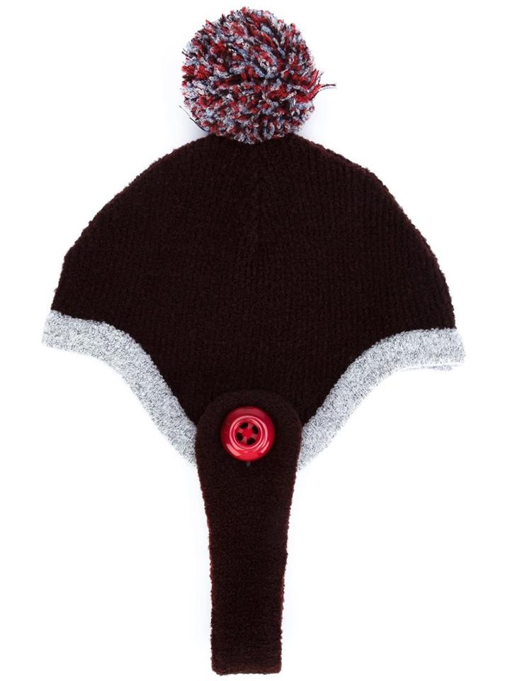 Minjukim Pompom Chin Strap Beanie, Women's, Brown, Wool