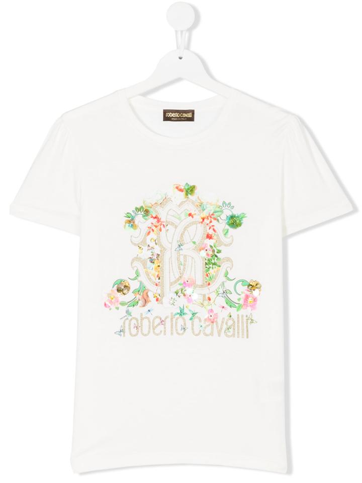 Roberto Cavalli Kids Floral Print T-shirt - White