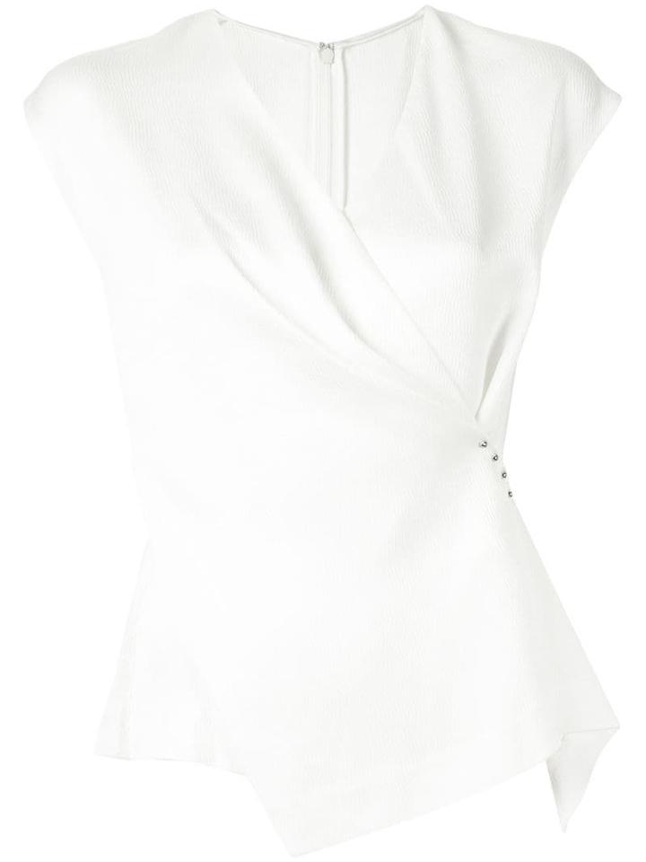 Comme Moi Asymmetric Hem Wrap Blouse - White
