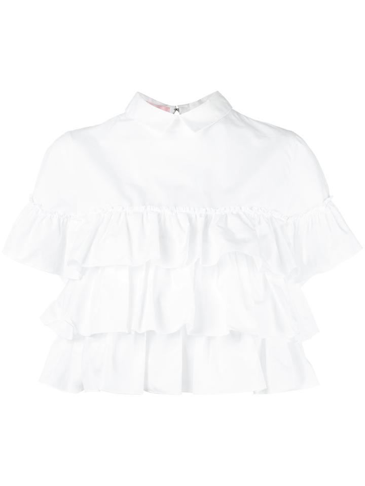 Giamba Ruffled Blouse, Women's, Size: 42, White, Cotton