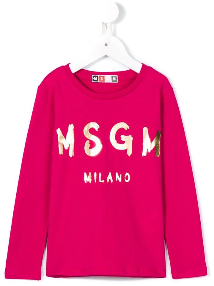 Msgm Kids Logo Print T-shirt, Girl's, Size: 6 Yrs, Pink/purple