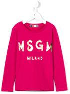 Msgm Kids Logo Print T-shirt, Girl's, Size: 6 Yrs, Pink/purple