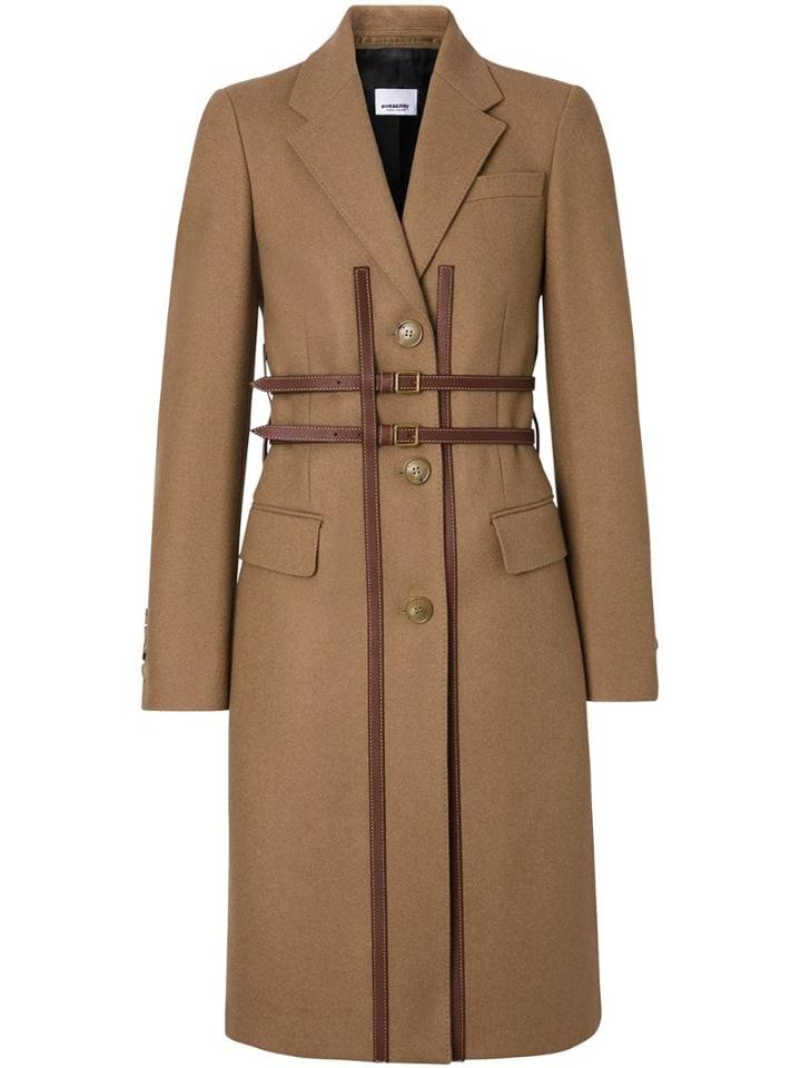 Burberry Leather Harness Detail Wool Tailored Coat - Brown