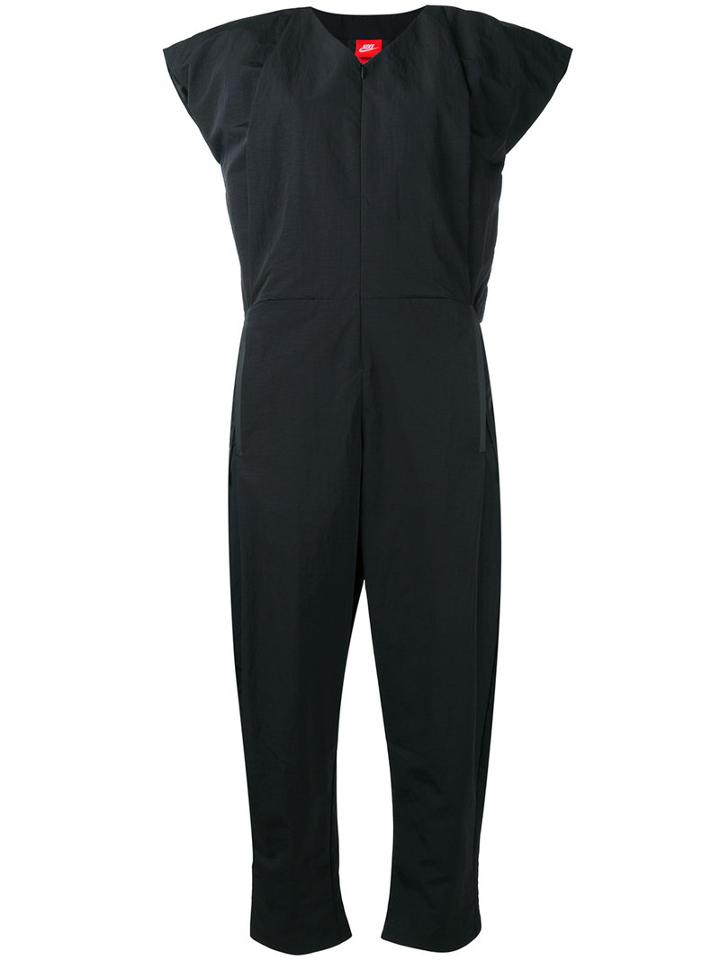 Nike V-neck Bonded Jumpsuit, Women's, Size: Xs, Black, Polyester/nylon
