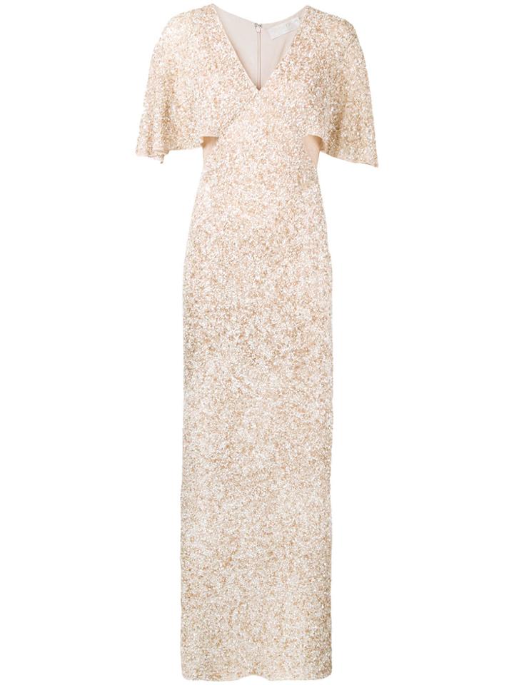 Alice+olivia Krystina Cape Sleeve Gown - Nude & Neutrals