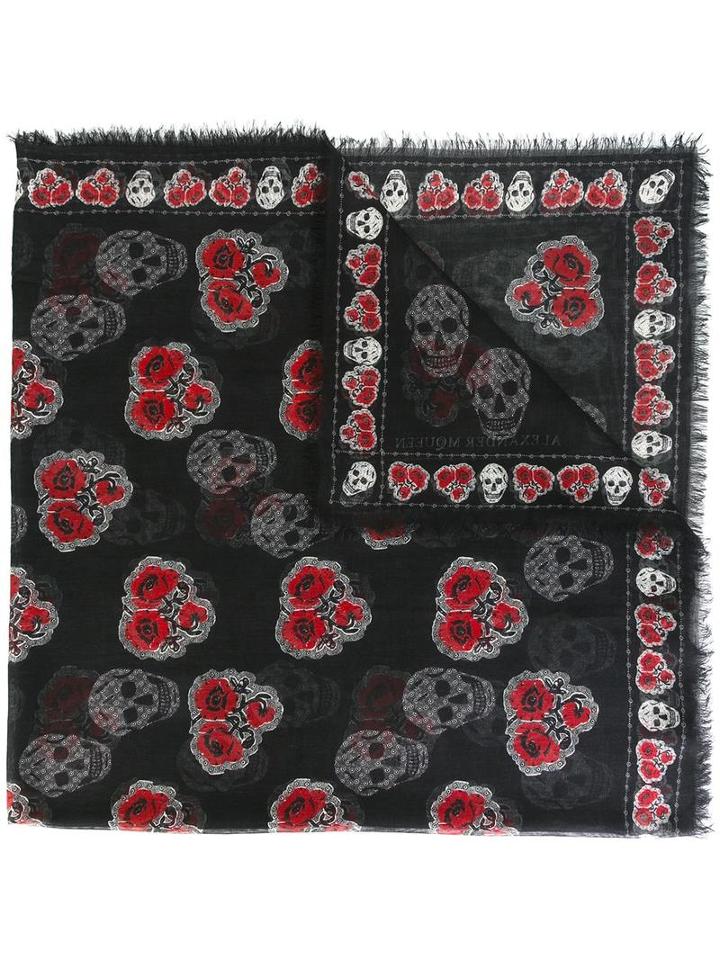 Alexander Mcqueen Poppy Skull Scarf, Women's, Black, Silk/modal