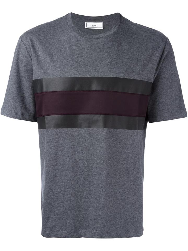 Ami Alexandre Mattiussi Striped T-shirt, Men's, Size: Small, Grey, Cotton/acrylic/polyamide