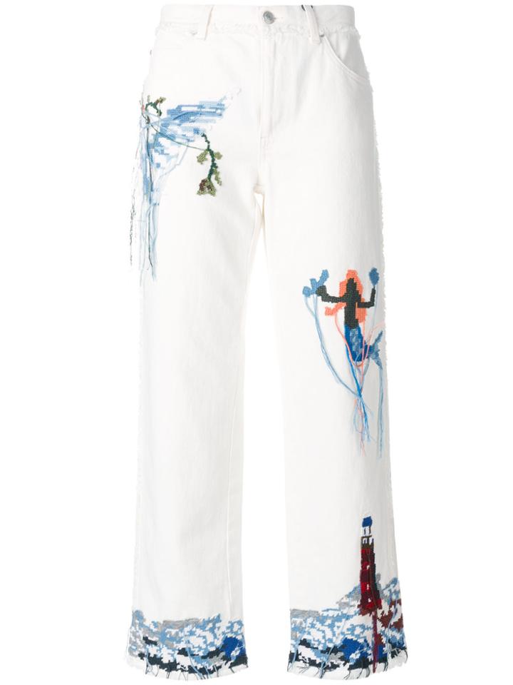 Alexander Mcqueen Embroidered Cropped Jeans - White