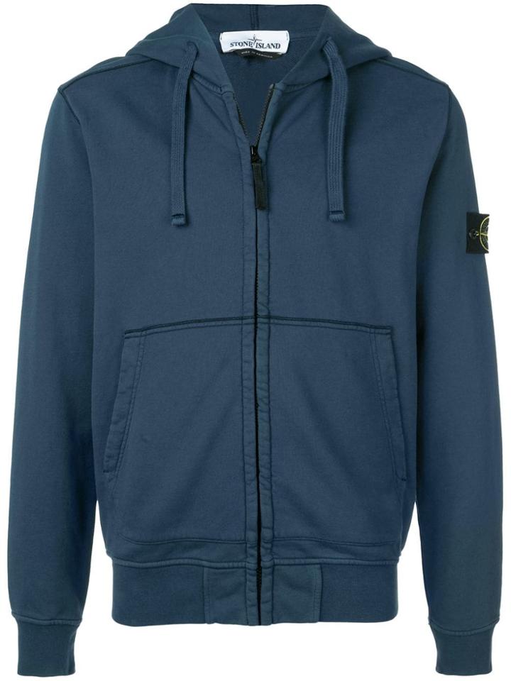 Stone Island Logo Zipped Hoodie - Blue