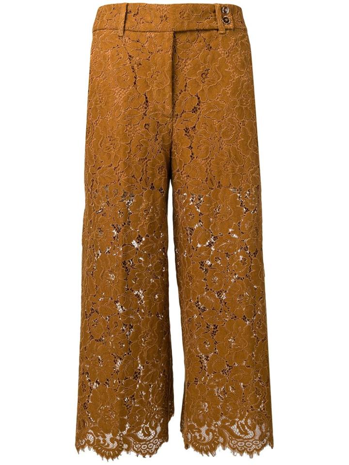 Pt01 Floral Lace Cropped Trousers - Brown