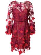 Marchesa Notte Embroidered Floral Mini Dress - Pink & Purple