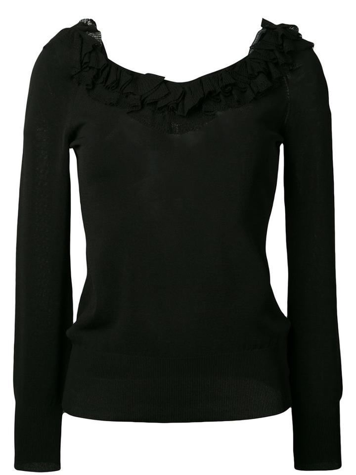 Ermanno Scervino - Ruffle Neckline Top - Women - Polyamide/polyester/viscose - 40, Women's, Black, Polyamide/polyester/viscose