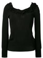 Ermanno Scervino - Ruffle Neckline Top - Women - Polyamide/polyester/viscose - 40, Women's, Black, Polyamide/polyester/viscose