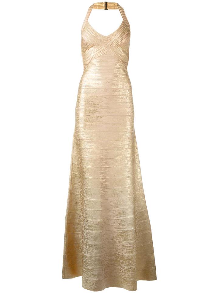 Hervé Léger Embossed Detail Evening Dress, Women's, Size: Xs, Nude/neutrals, Rayon/nylon/spandex/elastane