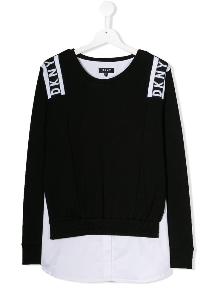 Dkny Kids Teen Contrast Intarsia Logo Jumper - Black