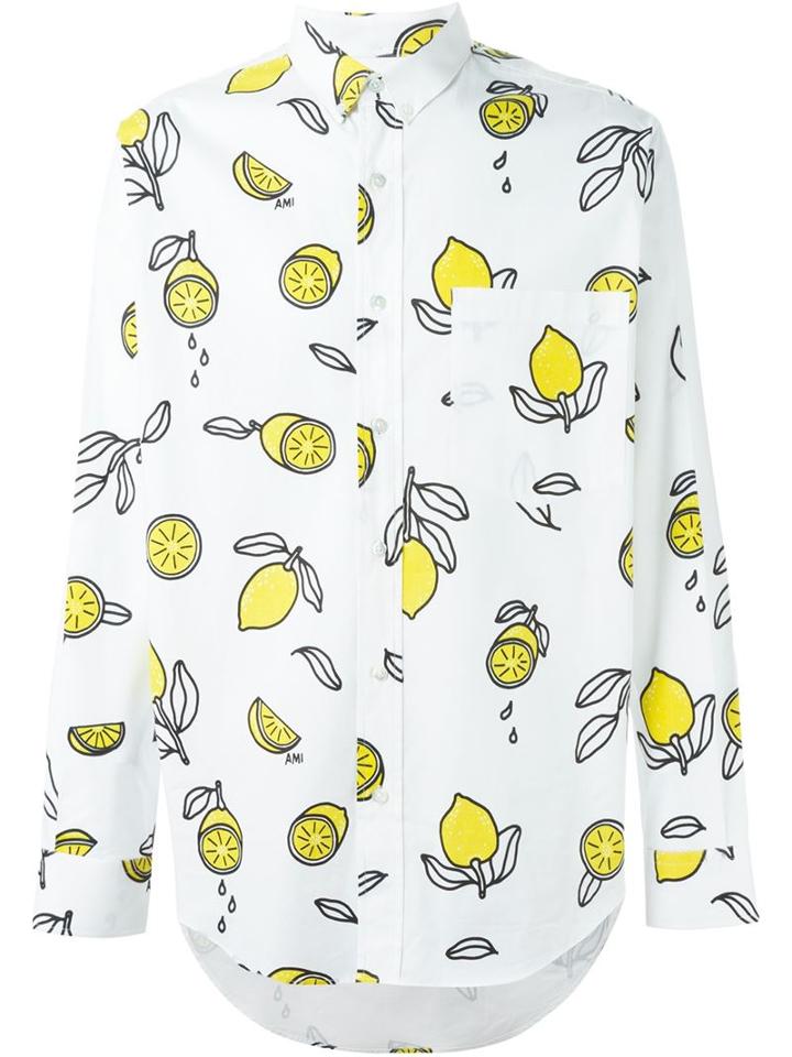 Ami Alexandre Mattiussi Lemon Print Shirt, Men's, Size: 42, White, Cotton