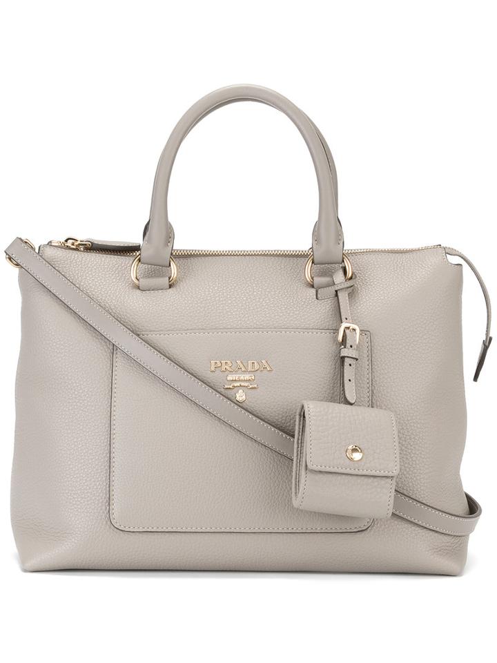 Prada - Logo Plaque Tote - Women - Calf Leather - One Size, Women's, Grey, Calf Leather