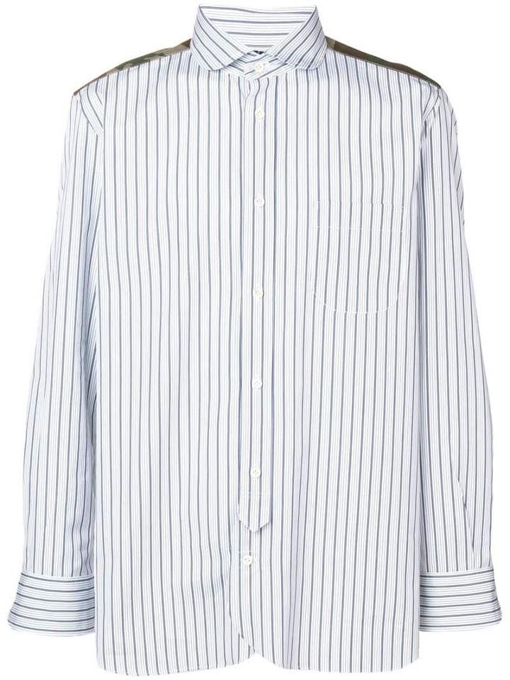 Junya Watanabe Man Camouflage Panelled Stripe Shirt - Blue