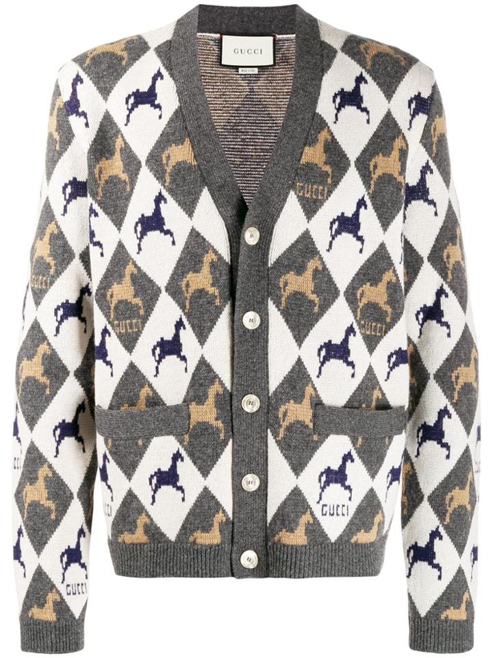 Gucci Equestrian Jacquard Cardigan - Neutrals