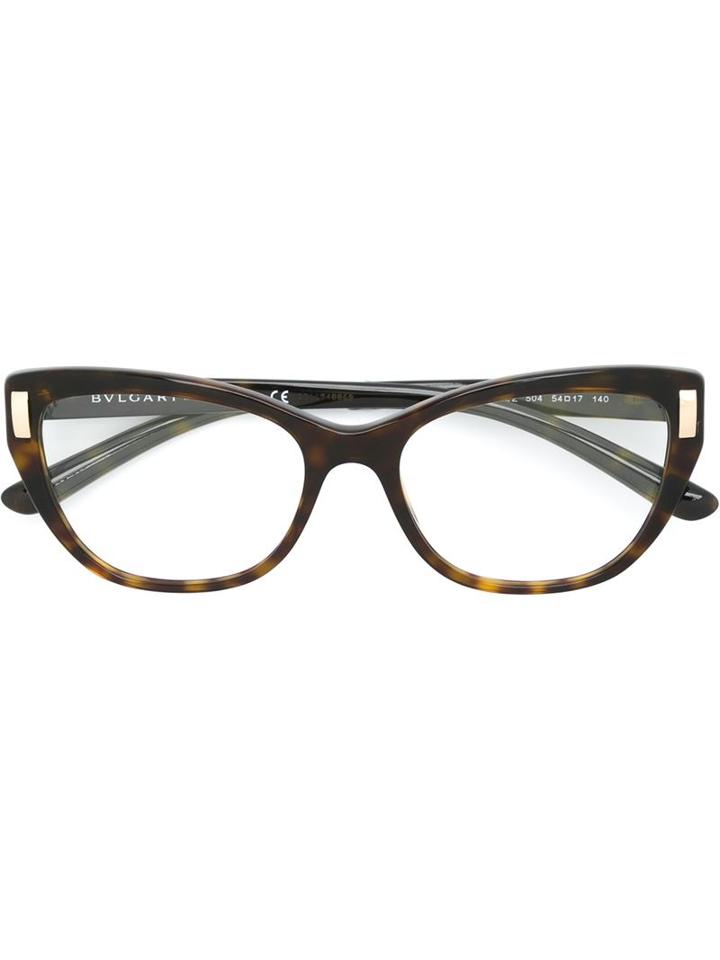 Bulgari Rectangular Shape Glasses, Brown, Acetate