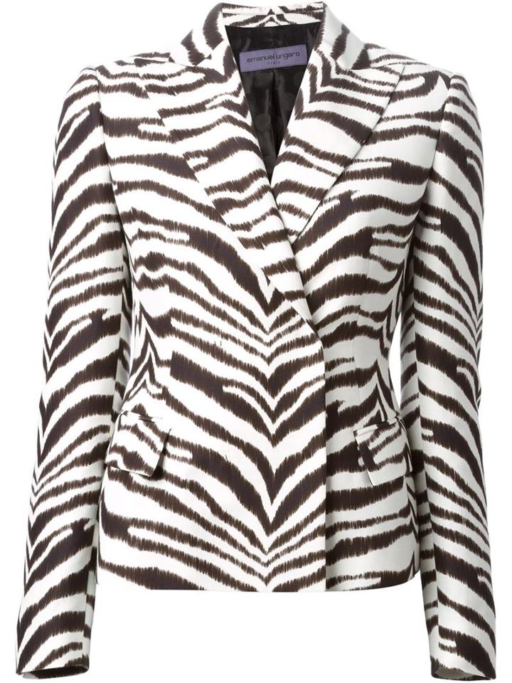 Emanuel Ungaro Zebra Print Jacket, Women's, Size: 44, White, Cotton/rayon