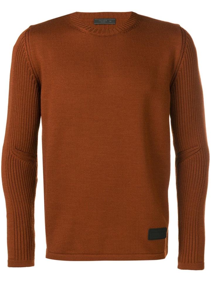 Prada Logo Patch Jumper - Brown