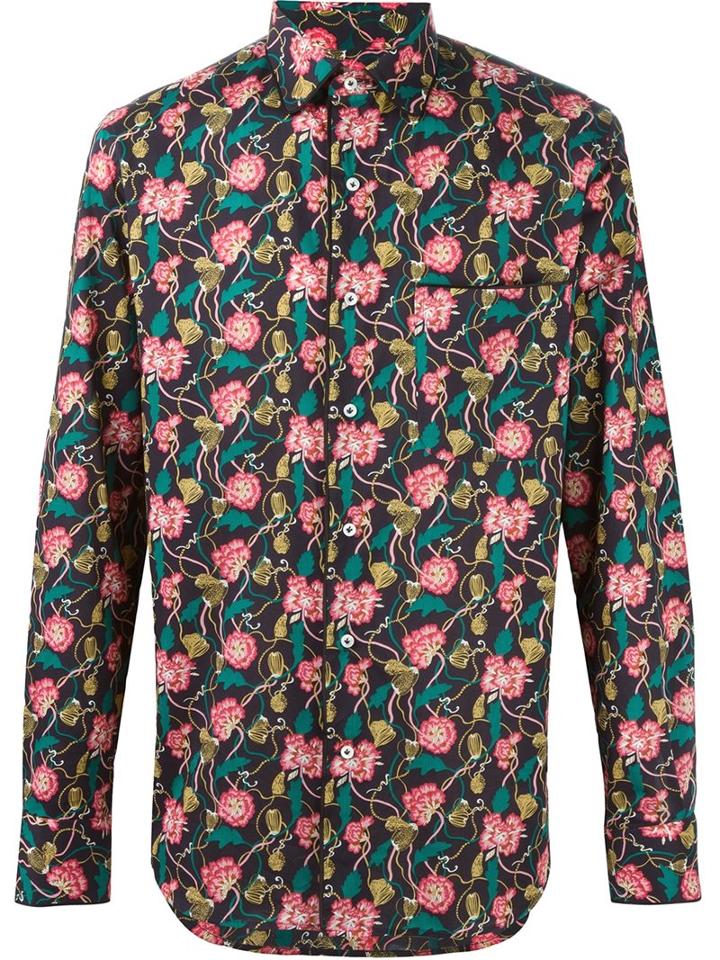 Gabriele Pasini Floral Print Shirt, Men's, Size: 39, Black, Cotton