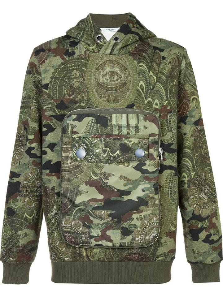 Givenchy Camouflage Hooded Sweatshirt, Men's, Size: Xl, Green, Cotton