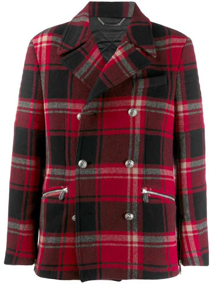 Philipp Plein Tartan Short Peacoat - Red