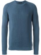 Roberto Collina Ribbed Sweater, Men's, Size: 52, Blue, Merino
