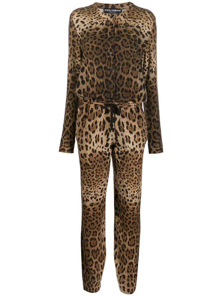 Dolce & Gabbana Leopard Print Cashmere Jumpsuit - Brown