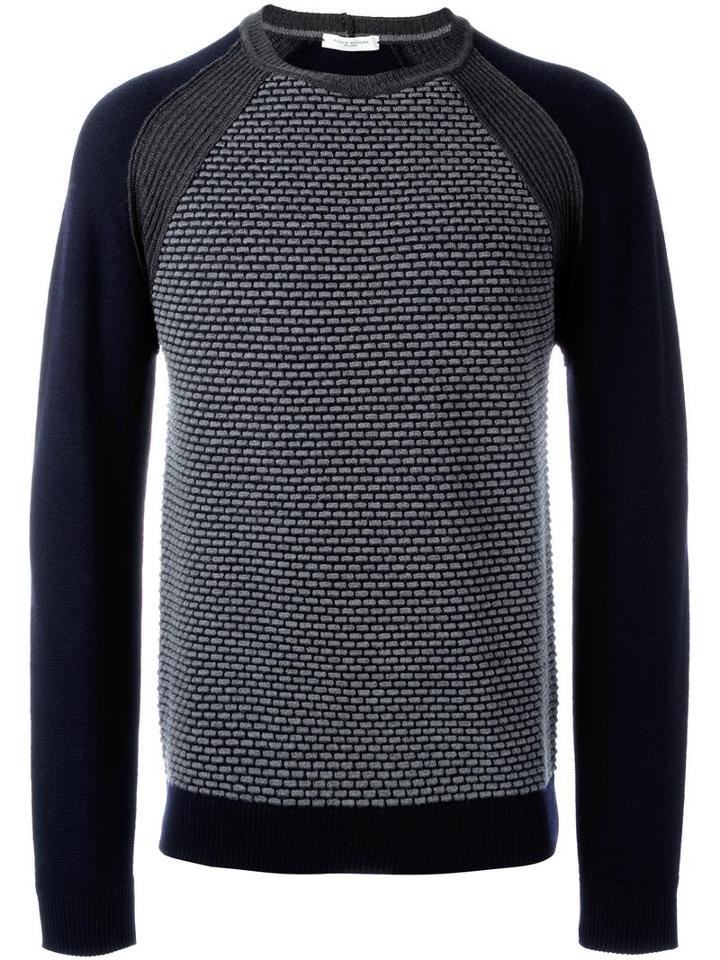 Paolo Pecora Patterned Panel Jumper, Men's, Size: Medium, Blue, Virgin Wool