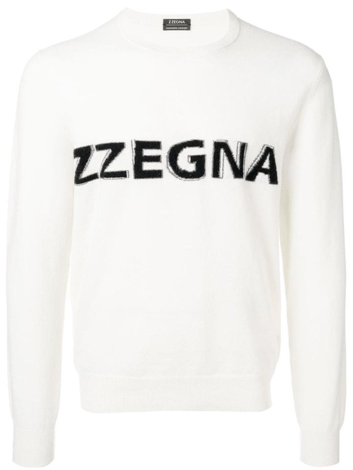 Z Zegna Logo Fine Knit Sweater - White